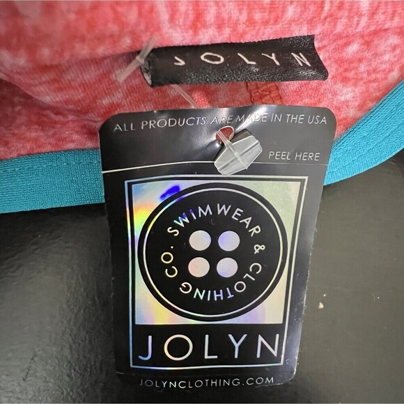 Jolyn Vent Bikini Top Only Red Teal Trim Medium New With Tags - Picture 3 of 4